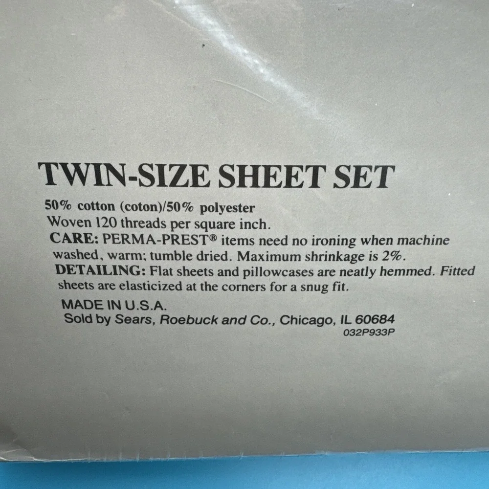 Vintage 70s Sears Twin Sheet Set New Sealed Blue Butterflies Flowers White NOS‎